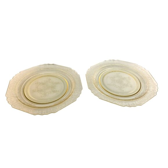 Vintage Hazel-Atlas Florentine Yellow Depression Glass Plates Set Of 2 Floral De - Picture 8 of 8